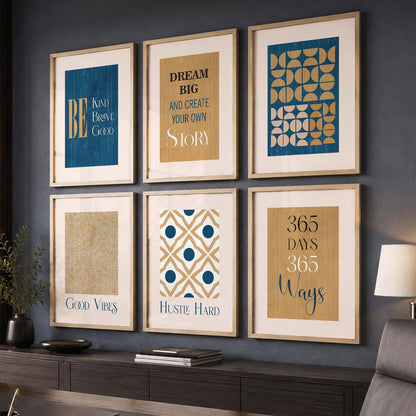 Bold Typography Motivational Quotes Wall Art Set of 6 Framed Prints for Reading Corner