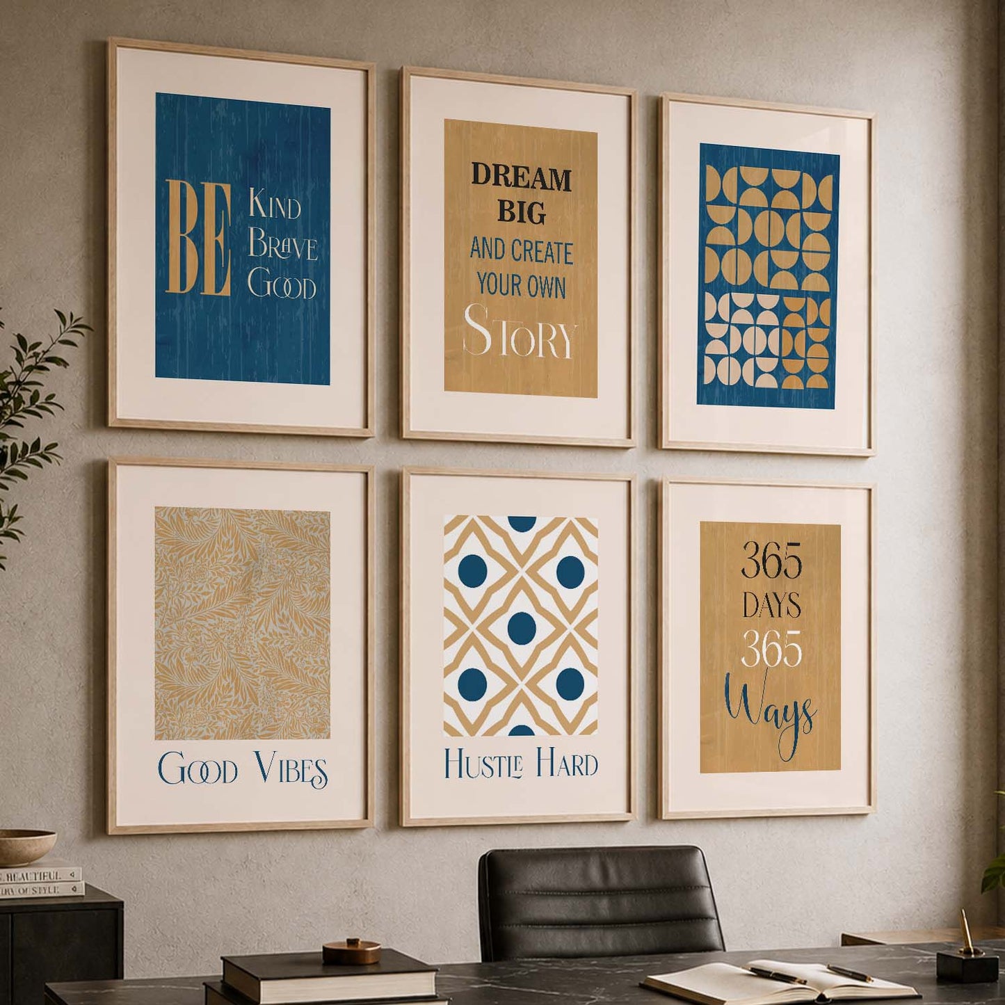 Bold Typography Motivational Quotes Wall Art Set of 6 Framed Prints for Reading Corner