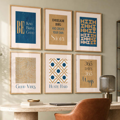 Bold Typography Motivational Quotes Wall Art Set of 6 Framed Prints for Reading Corner