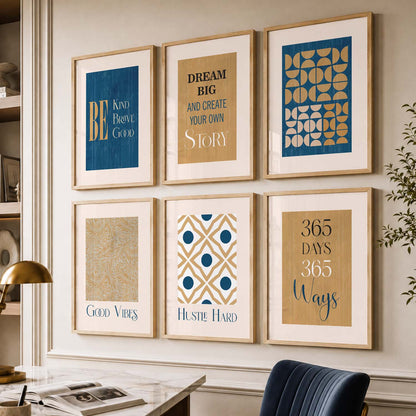 Bold Typography Motivational Quotes Wall Art Set of 6 Framed Prints for Reading Corner