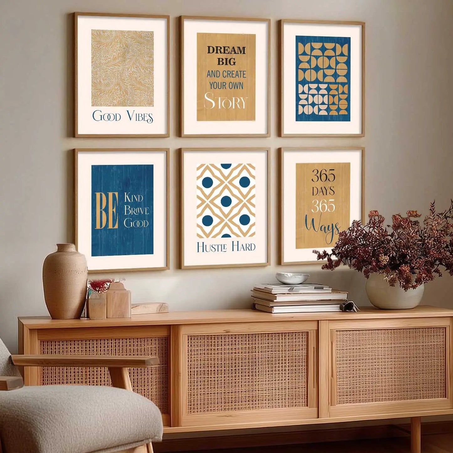 Motivational Quotes Framed Posters for Home Living Room Bedroom and Office Wall Decor Set of 6