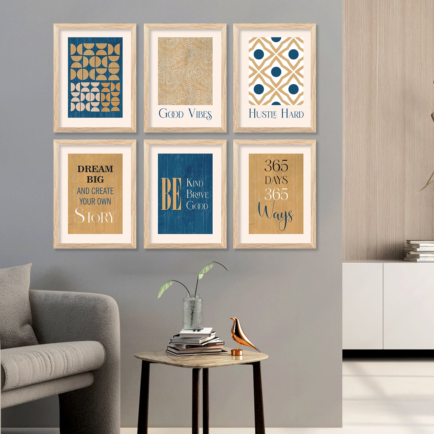 Motivational Quotes Framed Posters for Home Living Room Bedroom and Office Wall Decor Set of 6