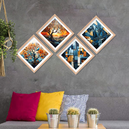 Modern Art Framed Print Combo for Home Living Room Office Wall Decor