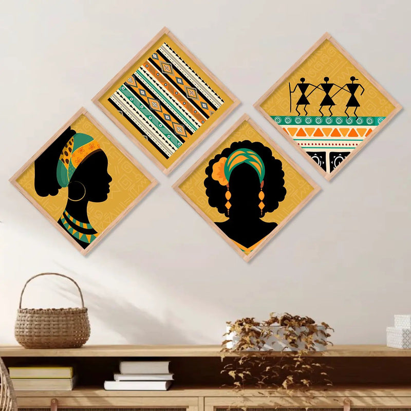 Tribal Woman Art Framed Print Combo for Home Living Room Office Wall Decor by Kotart store
