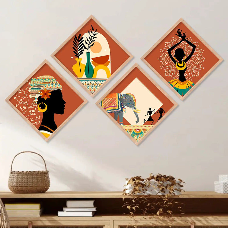 Tribal Woman Art Framed Print Combo for Home Living Room Office Wall Decor by Kotart store