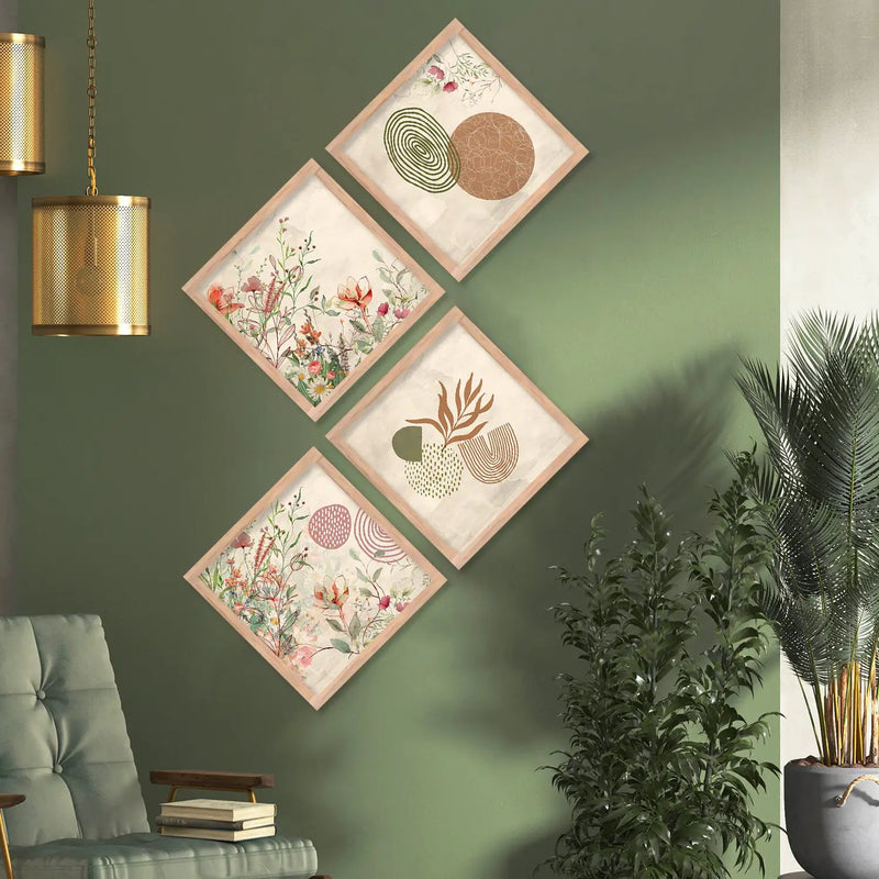 Nature Inspired Modern Art Framed Print Combo for Home Living Room Office Wall Decor