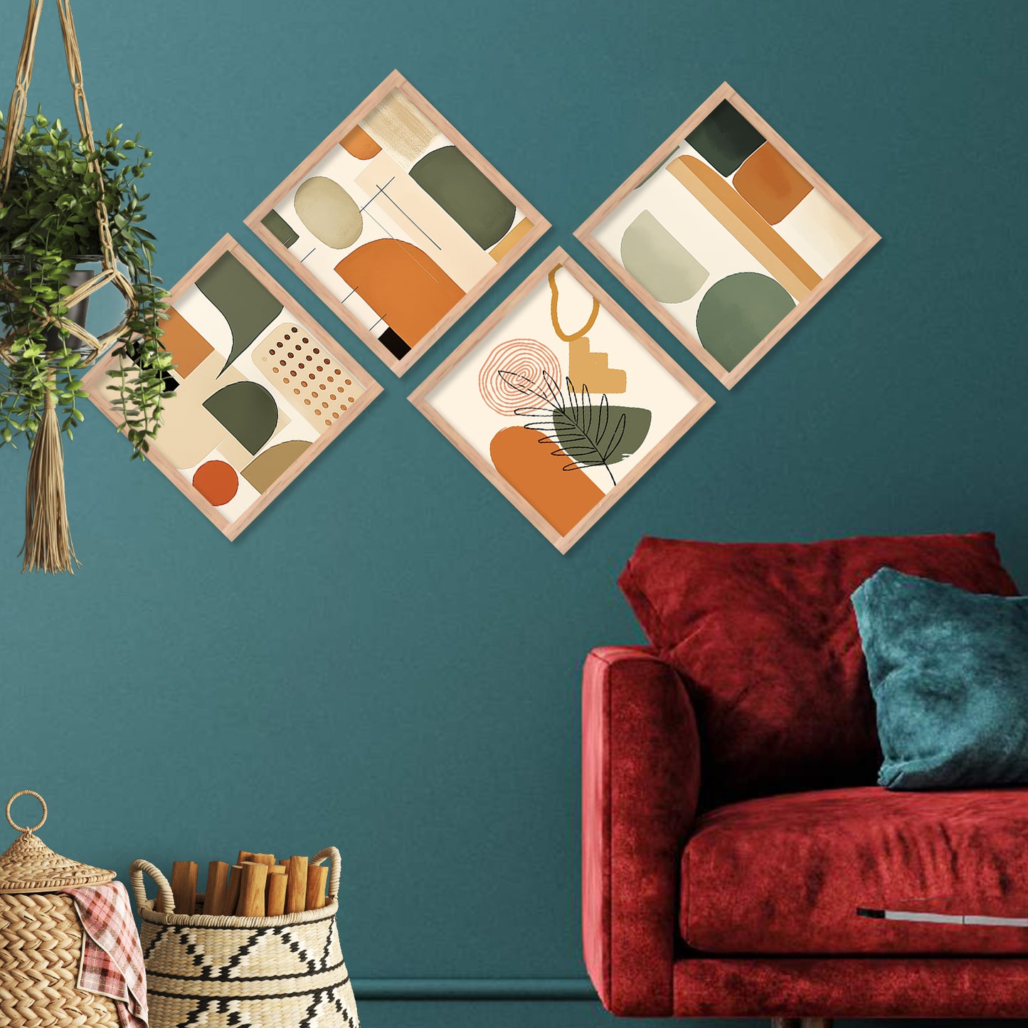 Modern Art Framed Print Combo for Home Living Room Office Wall Decor