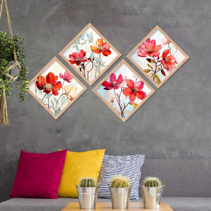 Floral Modern Art Framed Print Combo for Home Living Room Office Wall Decor