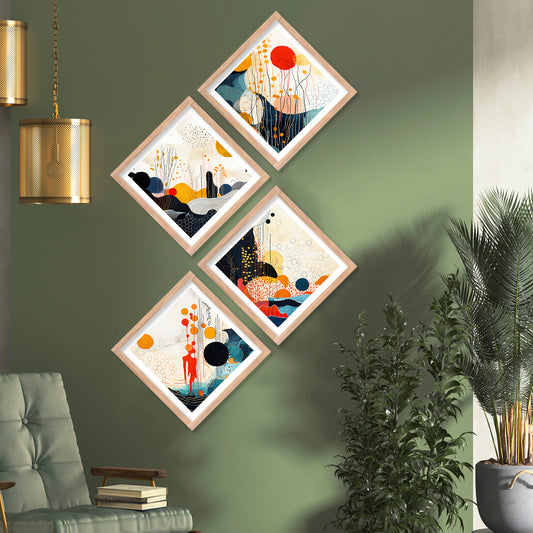 Vibrant Modern Art Framed Print Combo for Home Living Room Office Wall Decor
