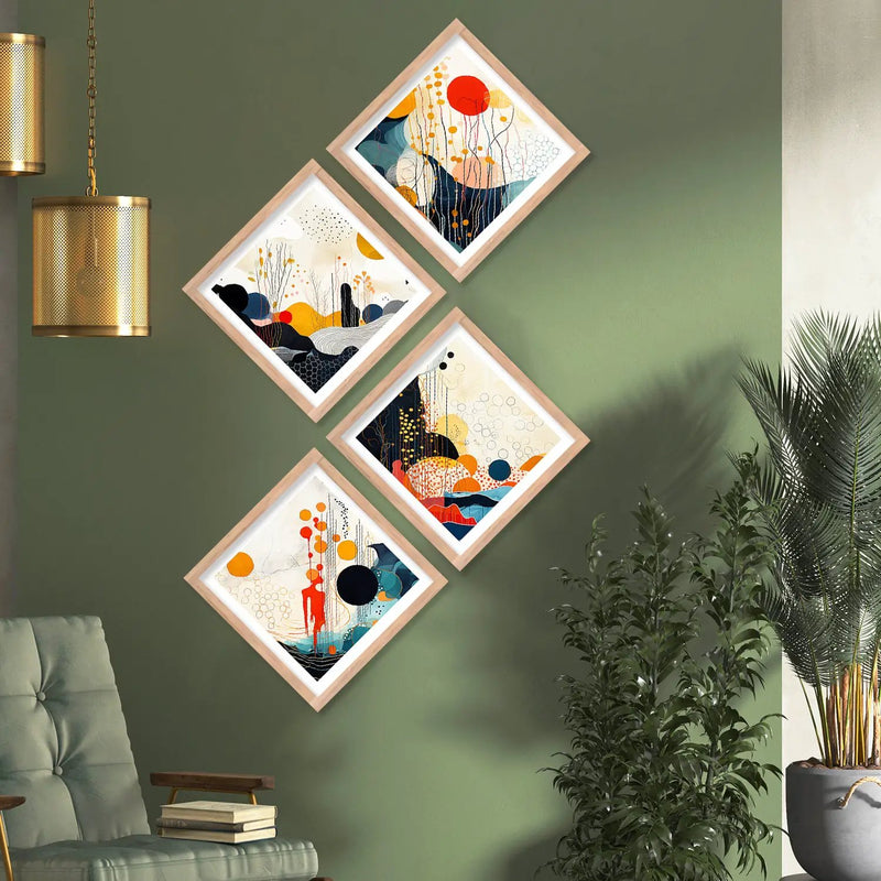 Vibrant Modern Art Framed Print Combo for Home Living Room Office Wall Decor by Kotart store