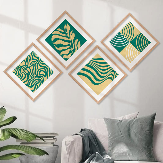 Green Color Modern Art Framed Print Combo for Home Living Room Office Wall Decor