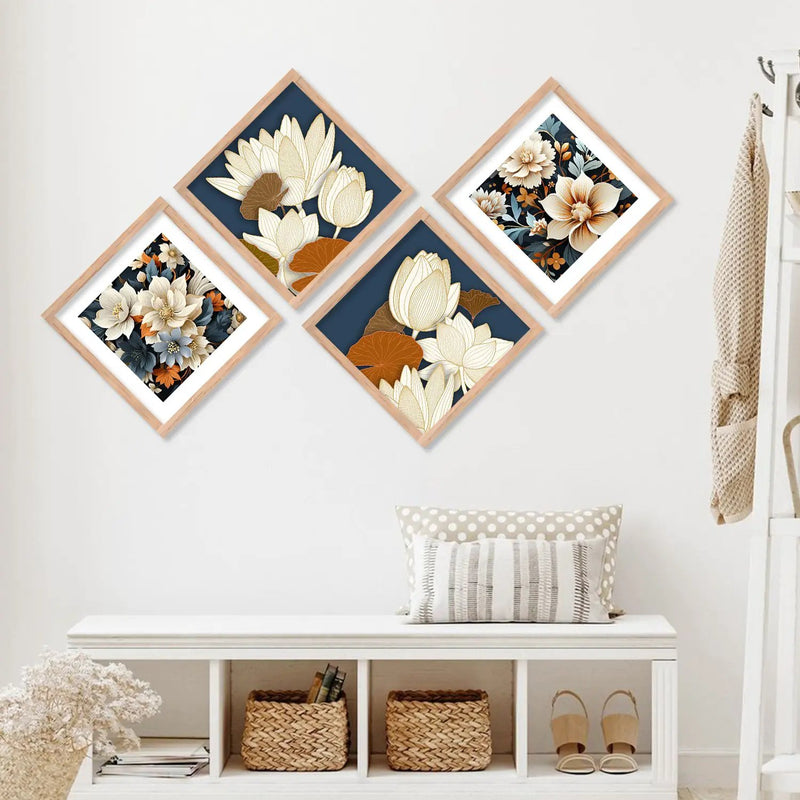 Floral Modern Art Framed Print Combo for Home Living Room Office Wall Decor