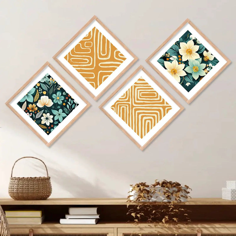 Floral Modern Art Framed Print Combo for Home Living Room Office Wall Decor