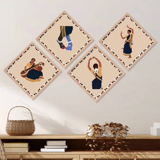 Traditional Indian Woman Art Framed Print Combo for Home Living Room Office Wall Decor