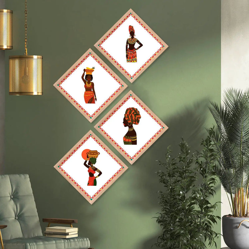 African Tribal Art Framed Print Combo for Home Living Room Office Wall Decor