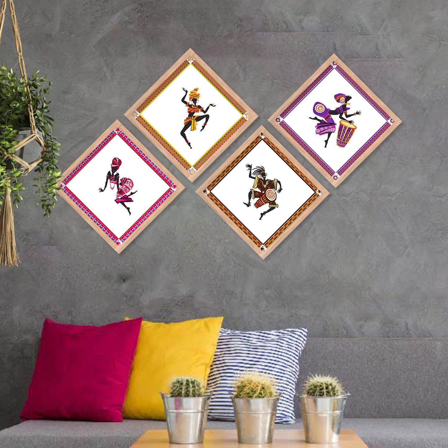 African Tribal Art Framed Print Combo for Home Living Room Office Wall Decor
