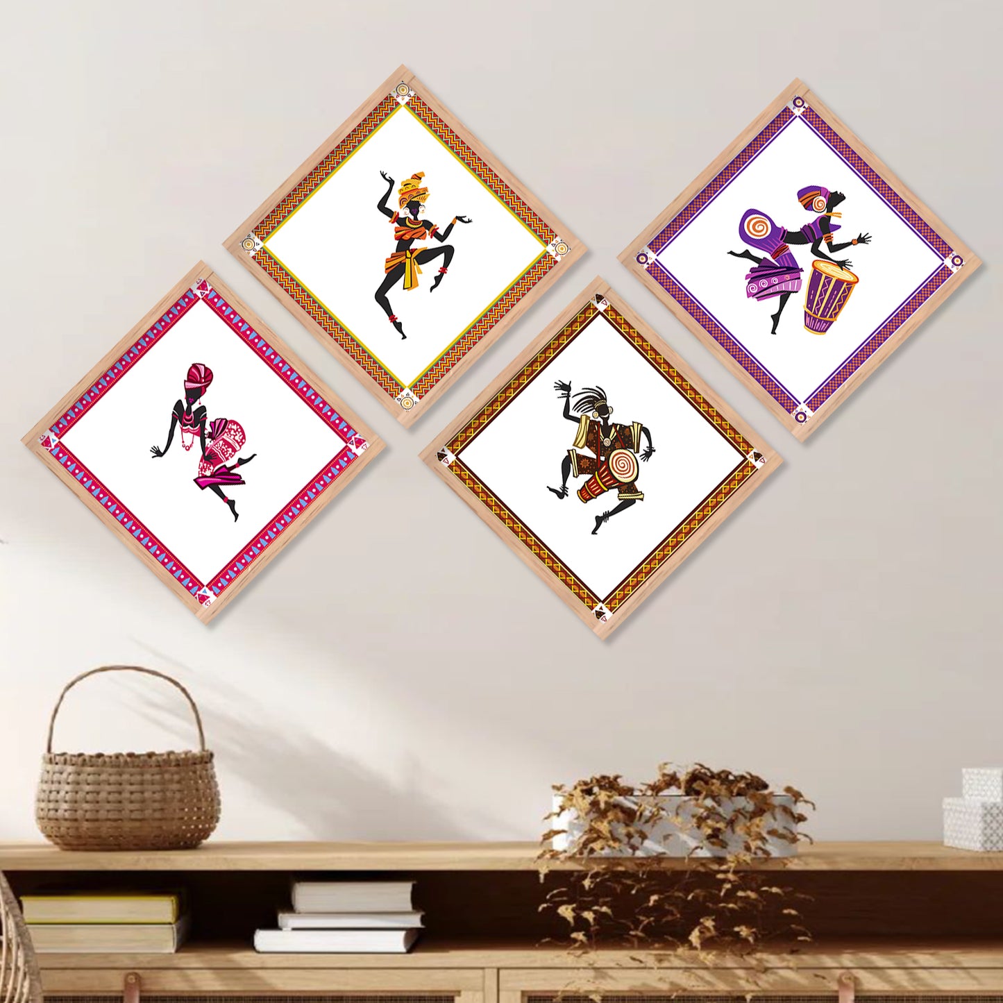 African Tribal Art Framed Print Combo for Home Living Room Office Wall Decor