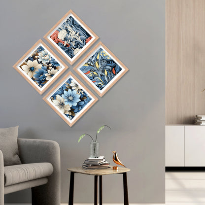 Nature Inspired Blue Floral Art Prints Set of Home Living Room Bedroom Office Wall decor