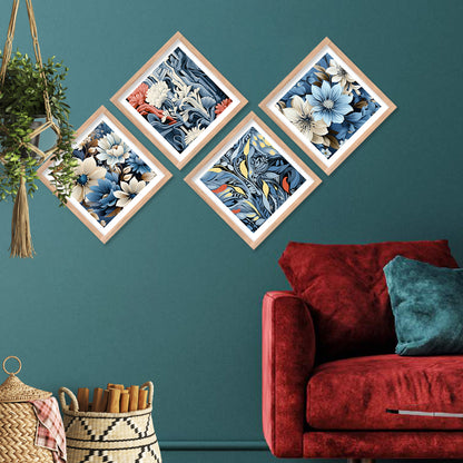 Nature Inspired Blue Floral Art Prints Set of Home Living Room Bedroom Office Wall decor