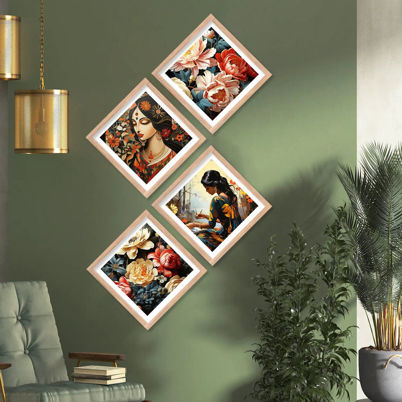 Nature Inspired Vibrant Floral Art Prints Set of Home Living Room Bedroom Office Wall decor