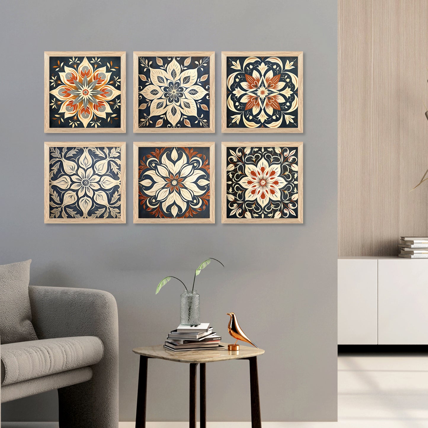 Mandala Art Prints with Frame for Living Room Bedroom Home and Office Wall Decor Set of 6