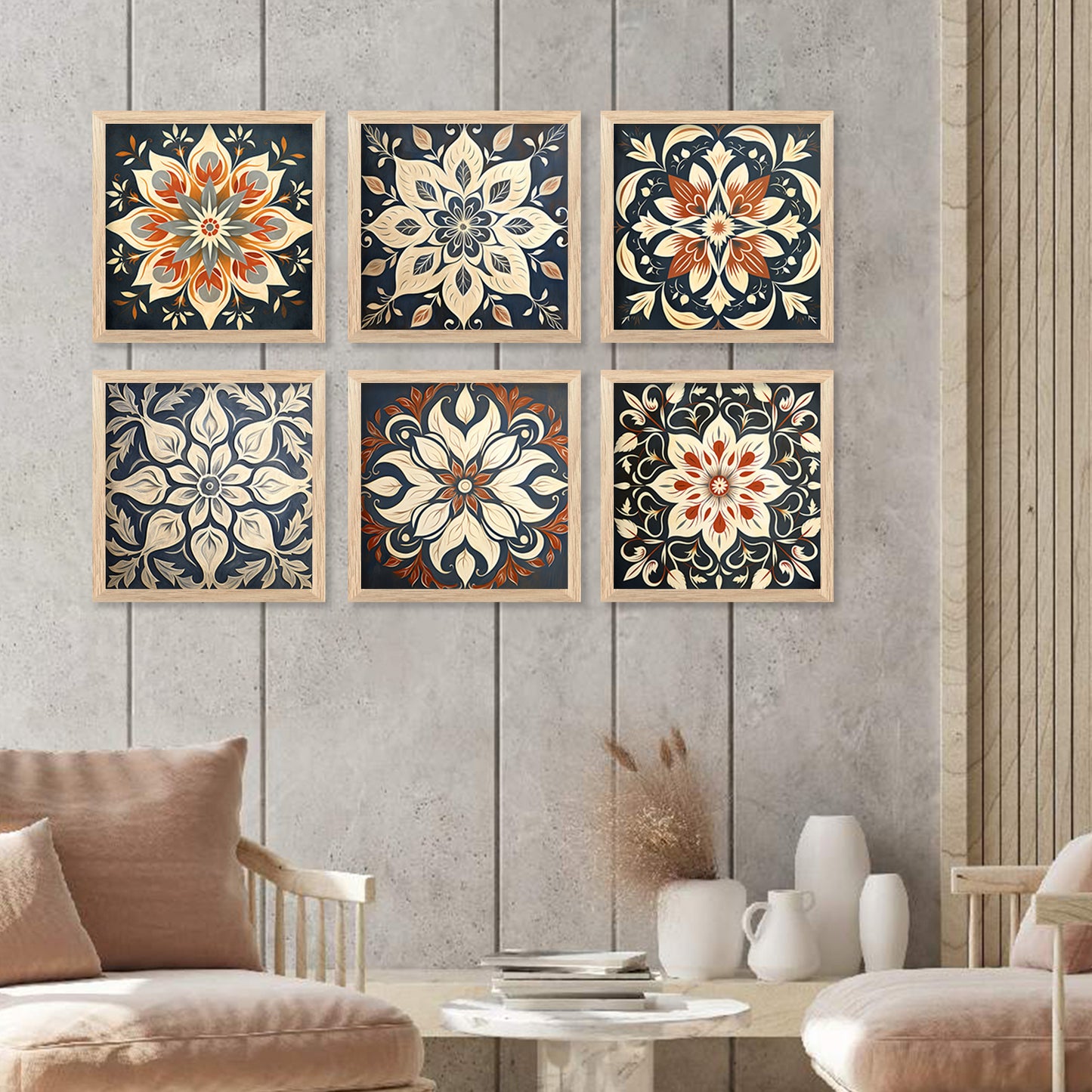 Mandala Art Prints with Frame for Living Room Bedroom Home and Office Wall Decor Set of 6