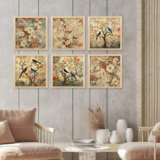 Nature Inspired Modern Art Prints with Frame for Living Room Bedroom Home and Office Wall Decor : Vintage Charm Set of 6
