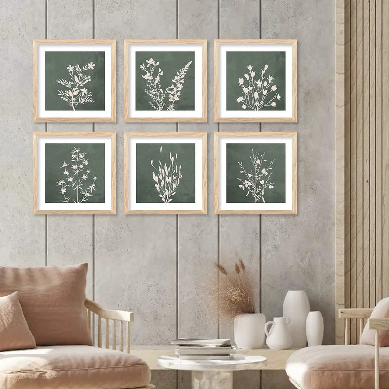 Nature Inspired Minimal Botanical Leaf Prints with Frame for Living Room Bedroom Home and Office Wall Decor Set of 6