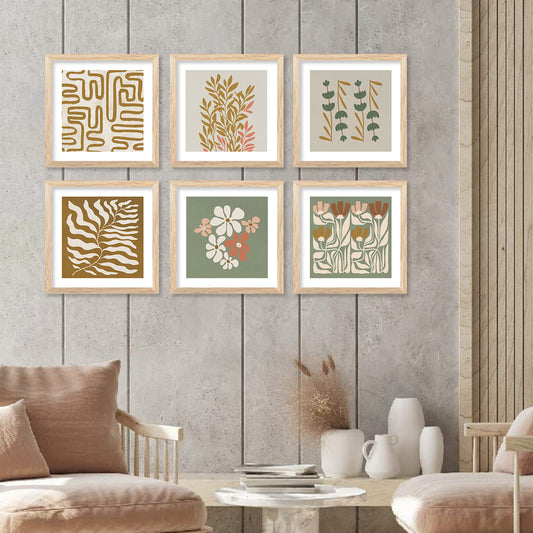Boho Inspired Modern Art Prints with Frame for Living Room Bedroom Home and Office Wall Decor Set of 6
