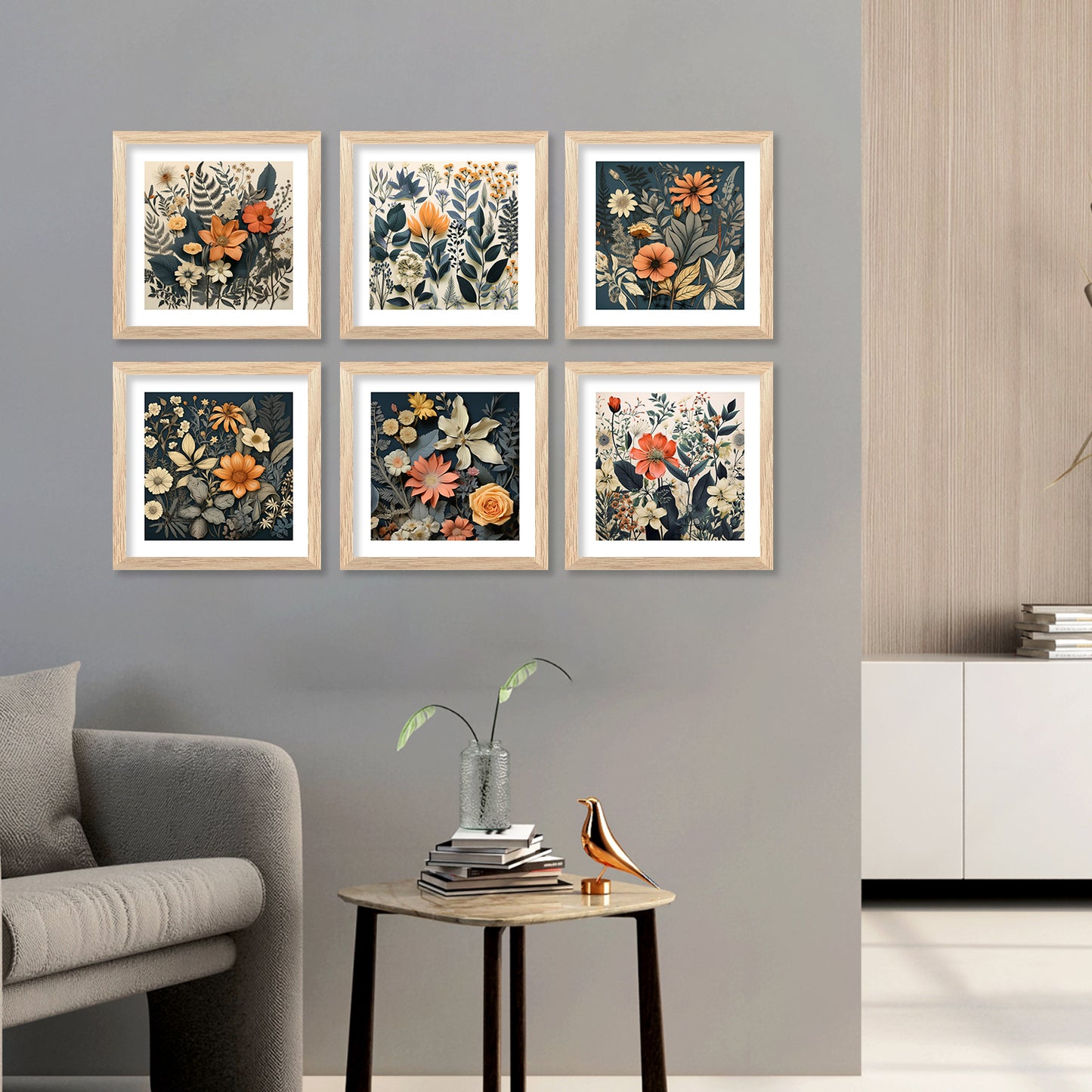 Nature Inspired Modern Art Prints with Frame for Living Room Bedroom Home and Office Wall Decor Set of 6