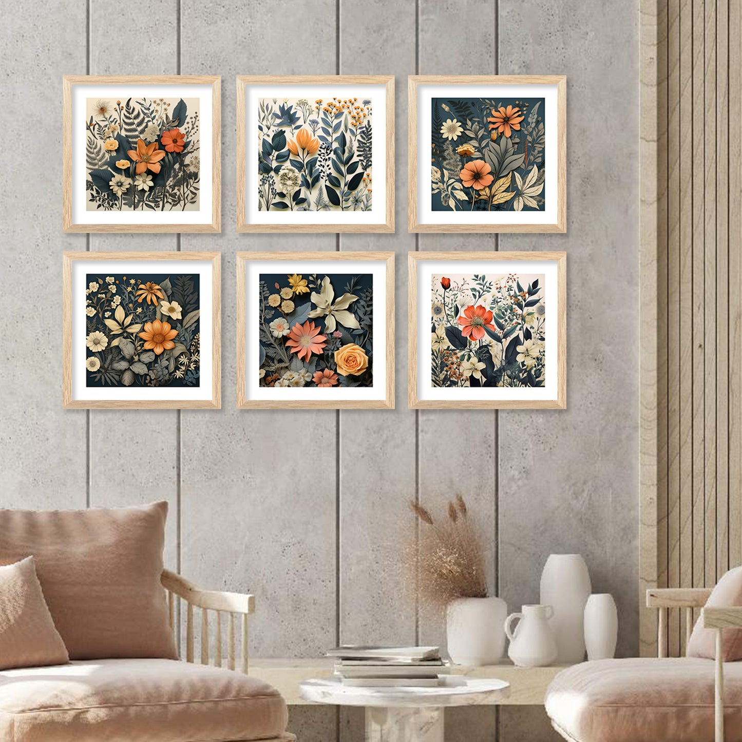 Nature Inspired Modern Art Prints with Frame for Living Room Bedroom Home and Office Wall Decor Set of 6