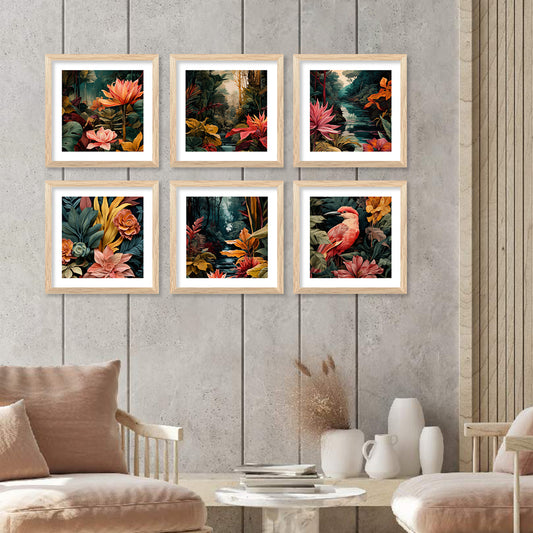 Nature Inspired Modern Art Prints with Frame for Living Room Bedroom Home and Office Wall Decor Set of 6