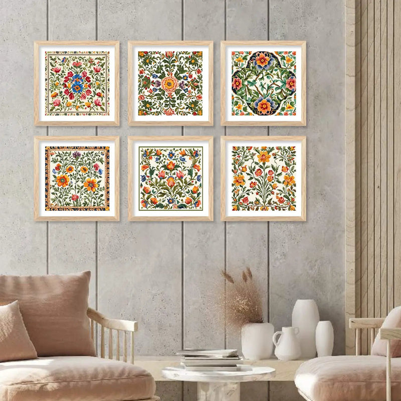 Traditional Indian Madhubani Art Prints with Frame for Living Room Bedroom Home and Office Wall Decor Set of 6