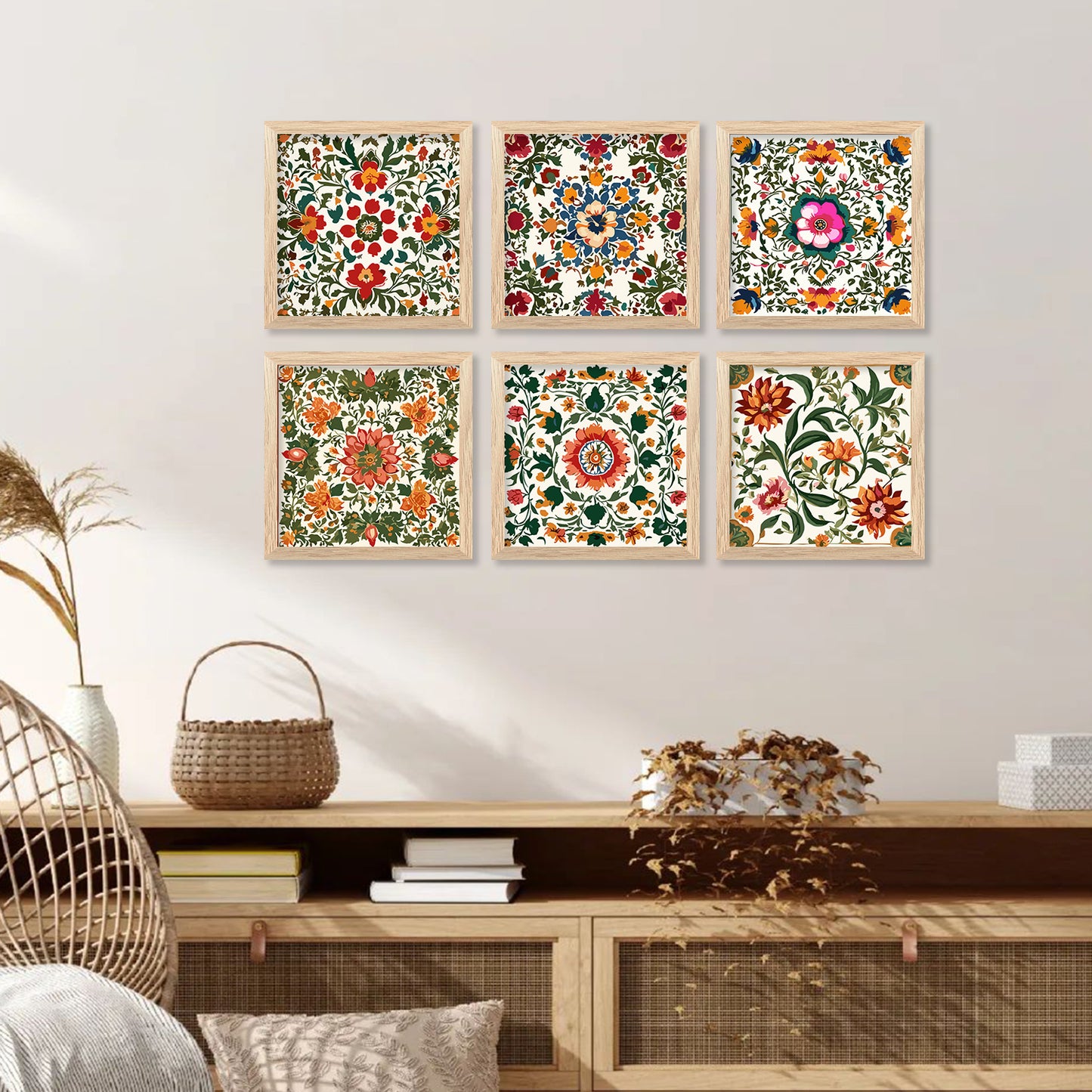 Traditional Indian Madhubani Art Prints with Frame for Living Room Bedroom Home and Office Wall Decor Set of 6