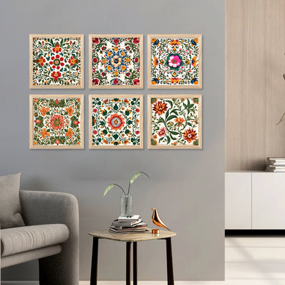 Traditional Indian Madhubani Art Prints with Frame for Living Room Bedroom Home and Office Wall Decor Set of 6