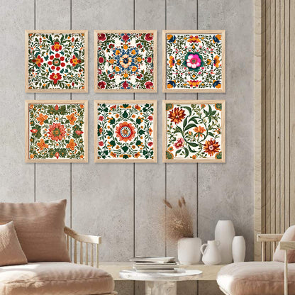 Traditional Indian Madhubani Art Prints with Frame for Living Room Bedroom Home and Office Wall Decor Set of 6