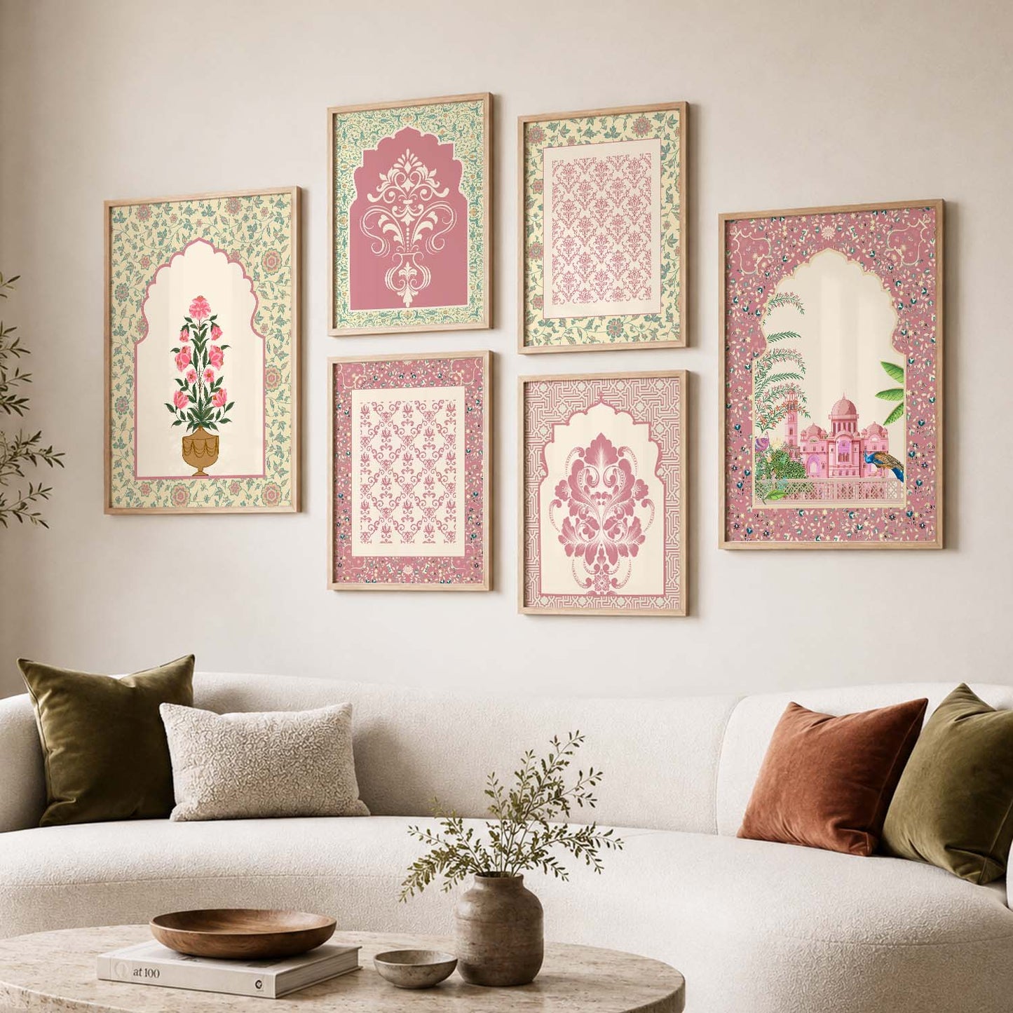 Traditional Indian Inspired Madhubani Art Prints with Frame for Living Room Bedroom Home and Office Wall Decor Set of 6