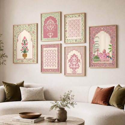 Traditional Indian Inspired Madhubani Art Prints with Frame for Living Room Bedroom Home and Office Wall Decor Set of 6
