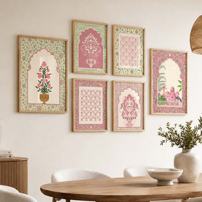 Traditional Indian Inspired Madhubani Art Prints with Frame for Living Room Bedroom Home and Office Wall Decor Set of 6