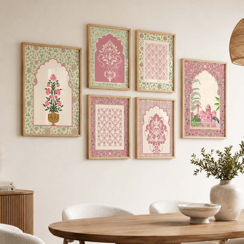 Traditional Indian Inspired Madhubani Art Prints with Frame for Living Room Bedroom Home and Office Wall Decor Set of 6
