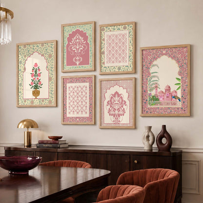 Traditional Indian Inspired Madhubani Art Prints with Frame for Living Room Bedroom Home and Office Wall Decor Set of 6