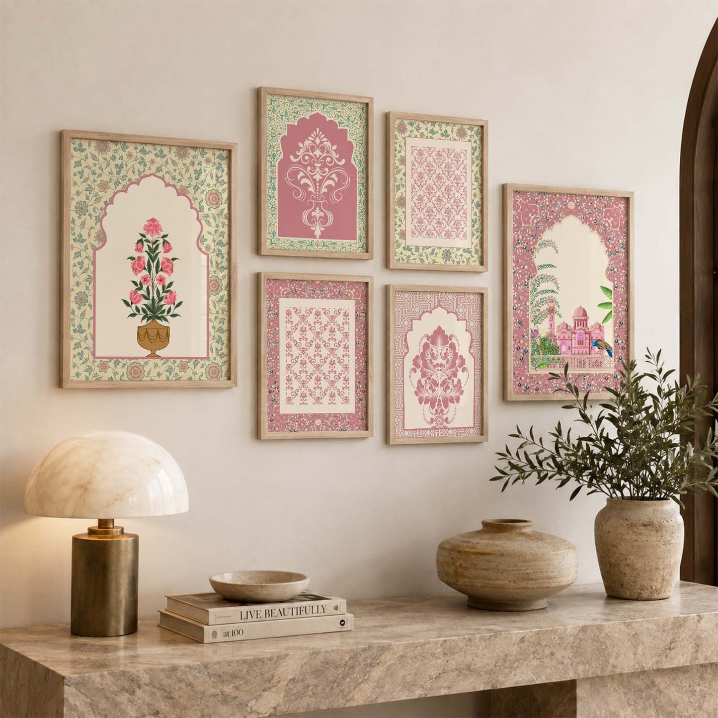 Traditional Indian Inspired Madhubani Art Prints with Frame for Living Room Bedroom Home and Office Wall Decor Set of 6