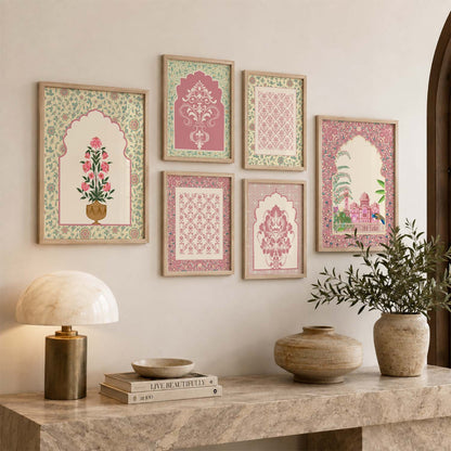 Traditional Indian Inspired Madhubani Art Prints with Frame for Living Room Bedroom Home and Office Wall Decor Set of 6