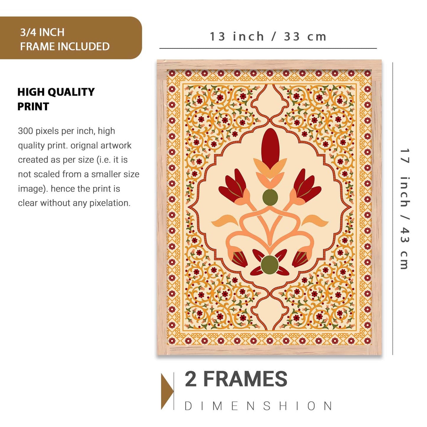 Traditional Indian Inspired Madhubani Art Prints with Frame for Living Room Bedroom Home and Office Wall Decor Set of 6