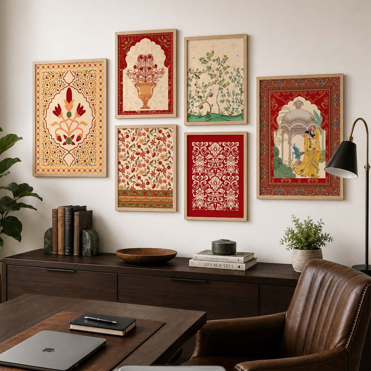 Traditional Indian Inspired Madhubani Art Prints with Frame for Living Room Bedroom Home and Office Wall Decor Set of 6