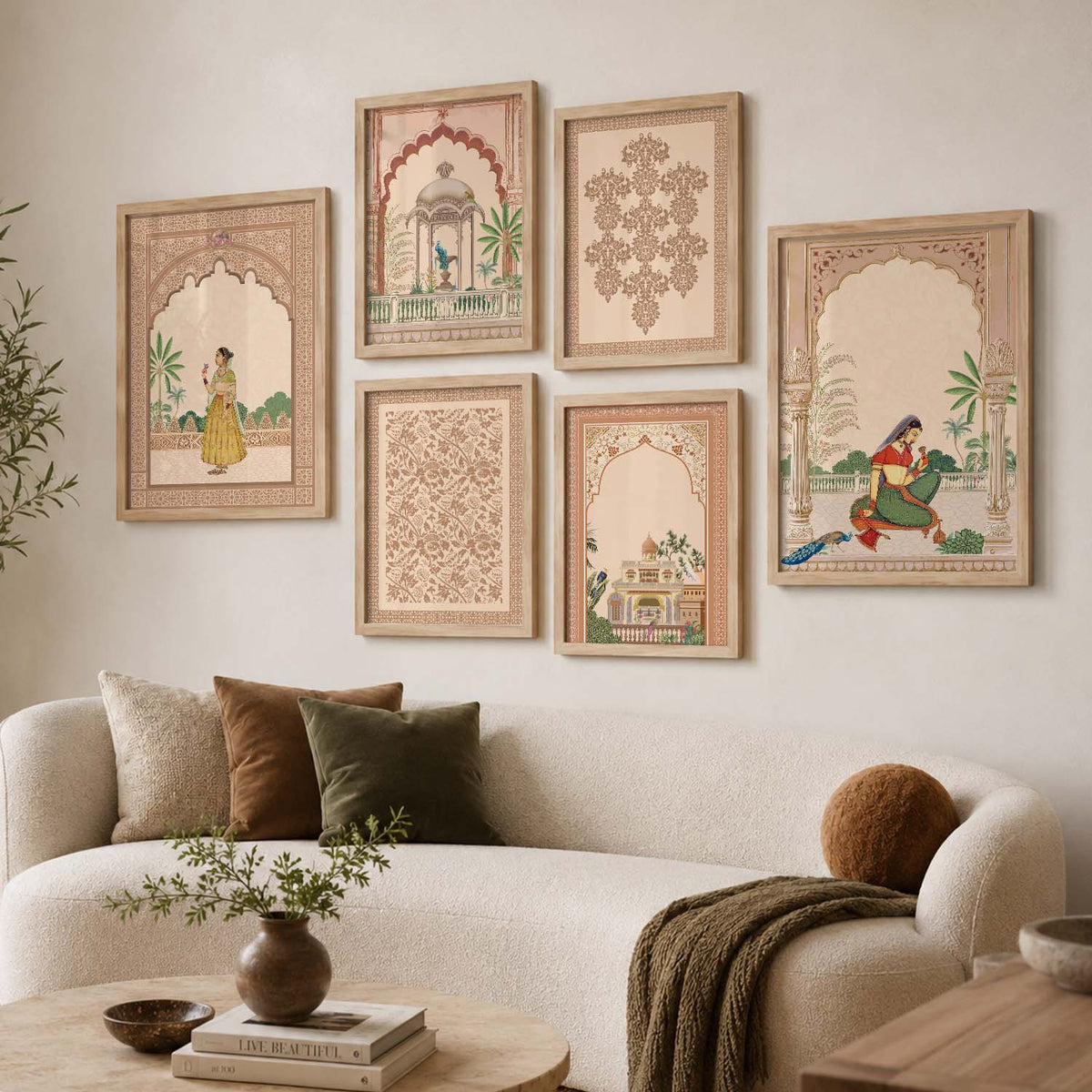 Traditional Indian Inspired Madhubani Art Prints with Frame for Living Room Bedroom Home and Office Wall Decor Set of 6