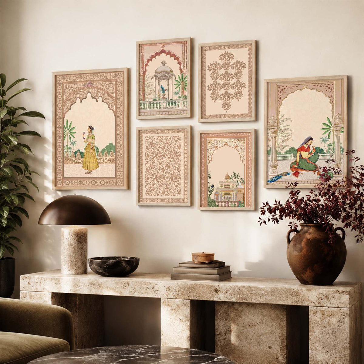 Traditional Indian Inspired Madhubani Art Prints with Frame for Living Room Bedroom Home and Office Wall Decor Set of 6