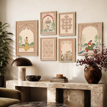 Traditional Indian Inspired Madhubani Art Prints with Frame for Living Room Bedroom Home and Office Wall Decor Set of 6