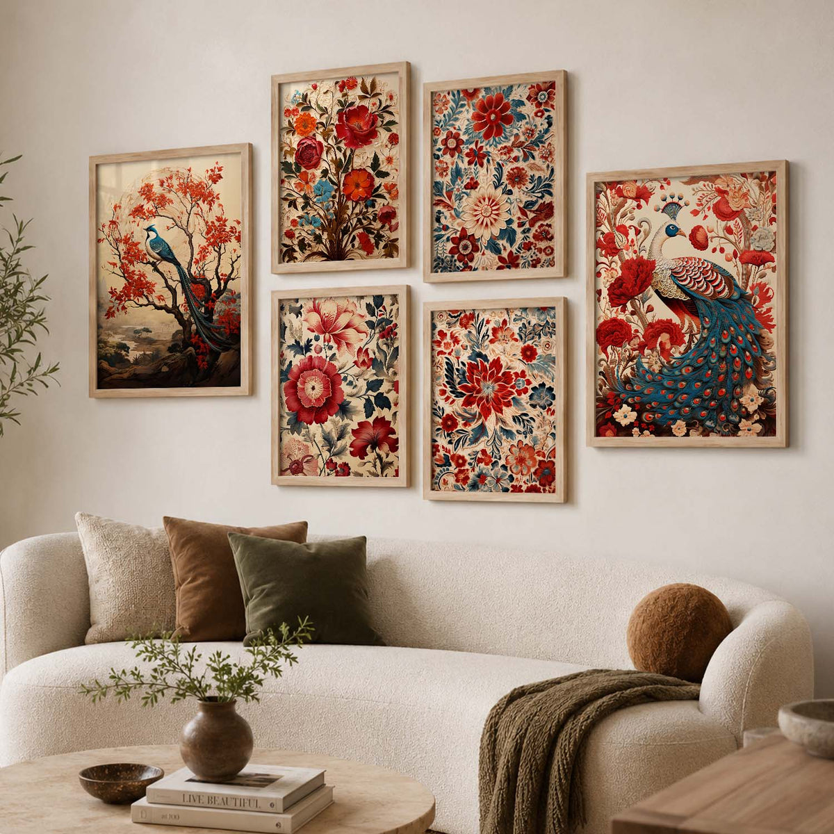 Nature Inspired Art Prints with Frame for Living Room Bedroom Home and Office Wall Decor Set of 6