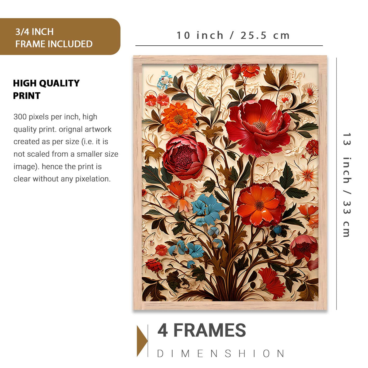 Nature Inspired Art Prints with Frame for Living Room Bedroom Home and Office Wall Decor Set of 6